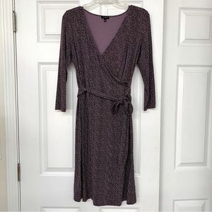 Talbots Faux Wrap Purple Print Soft Comfortable Dress Sz S